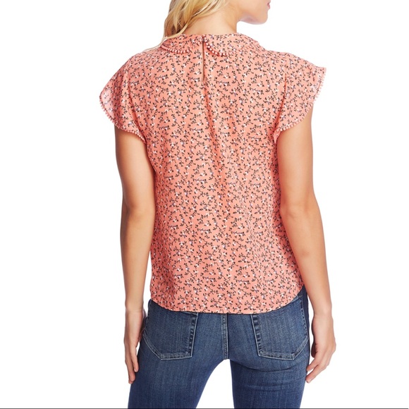 NWT CeCe | Collared Flutter Sleeve Floral Top - Picture 2 of 9